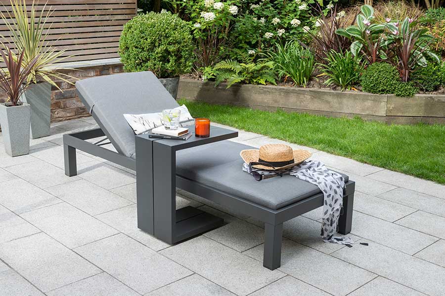 Kettler garden sunlounger with side table in charcoal wicker